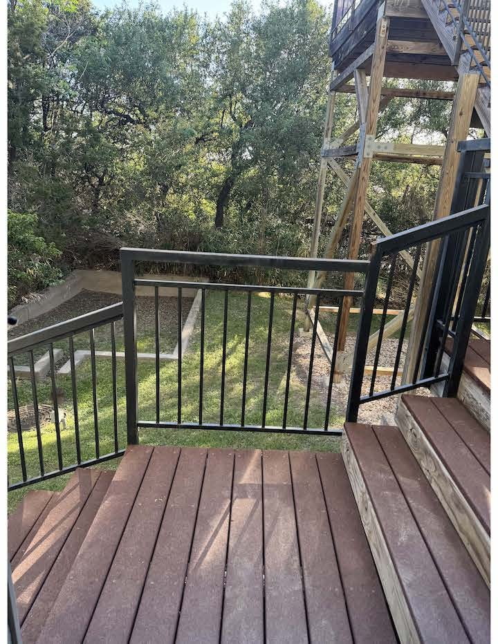 Picture of stairs to shaded back yard
