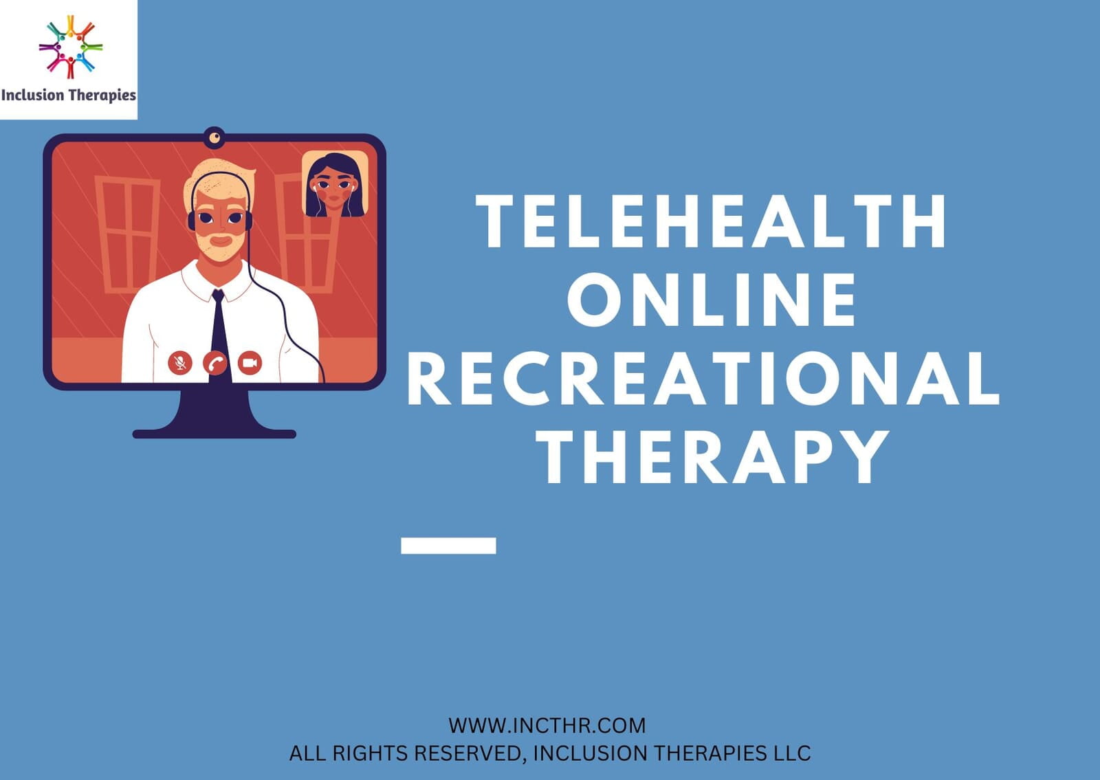 Graphic with words Telehealth online recreational therapy