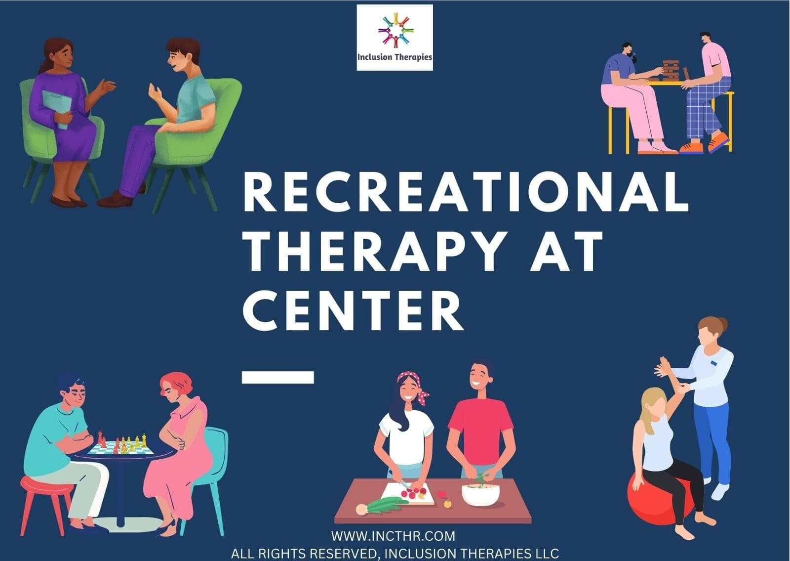 Graphic with words recreational therapy at center
