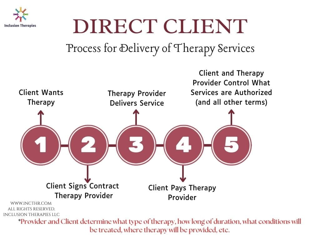 Graphic with words Direct Client Delivery of Recreational Therapy