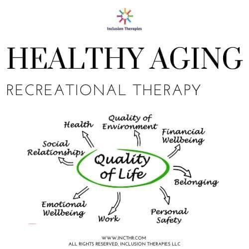 Graphic with words Healthy Aging Recreational Therapy